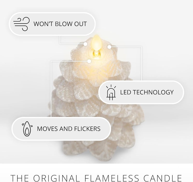 LUMINARA Christmas Tree Flameless LED Candle, White Swan 4.7" x 6.5", Moving Flame Battery Operated Timer, Holiday Decor, Glitter Snow Finish Safe - Image 2